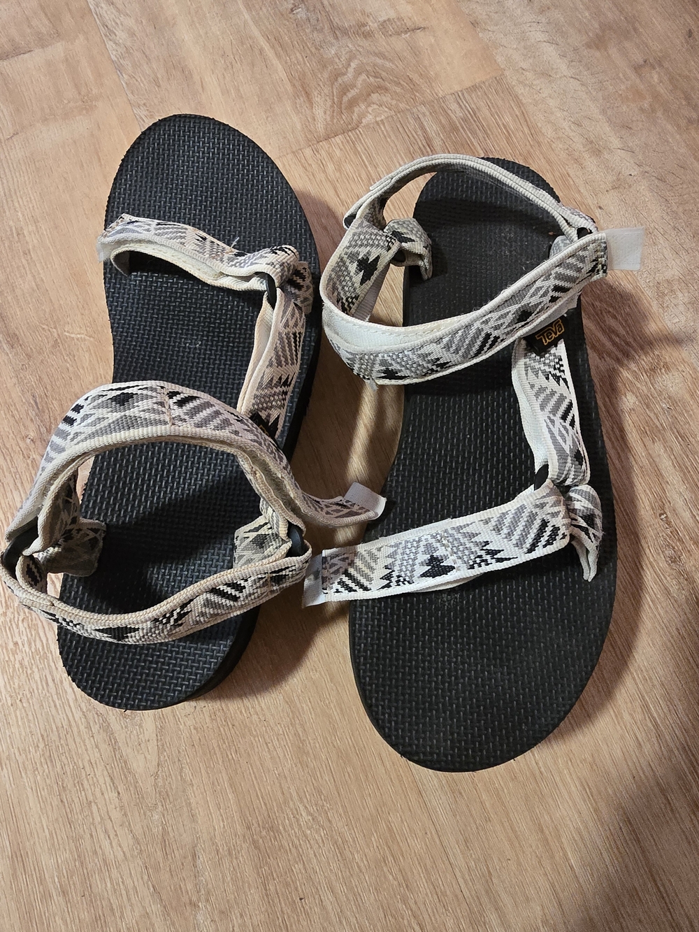 Teva Black Sandals with Cream Patterned Straps - Picture 2 of 8